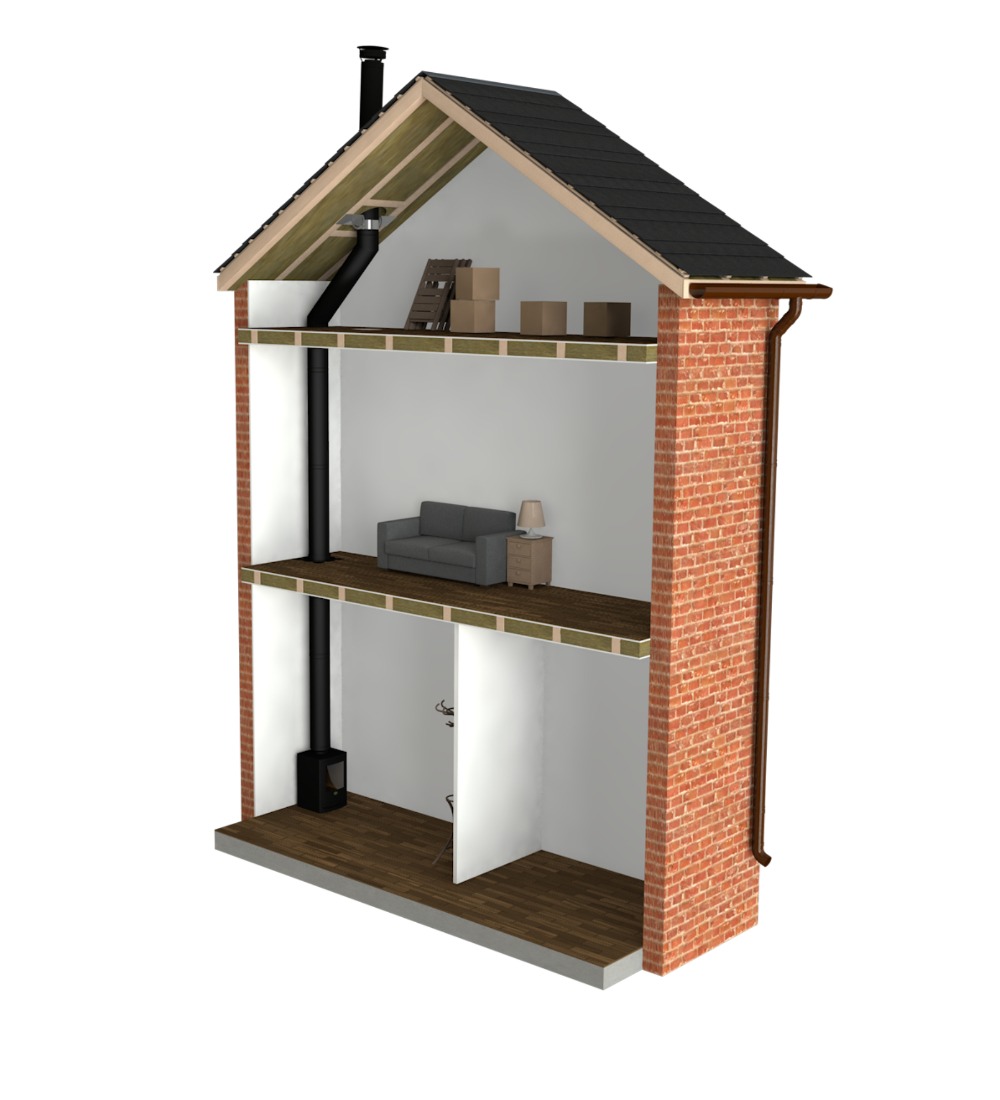 Double storey straight up internal flue system with offset 5 Inch MB