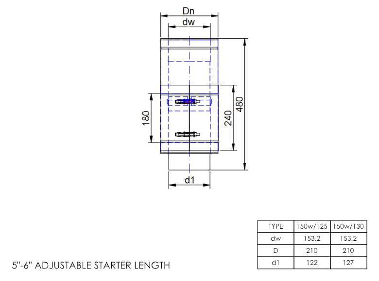 Twin Wall Adjustable Starter Length with Increasing Adapter 500mm 5 - 6 Inch MB