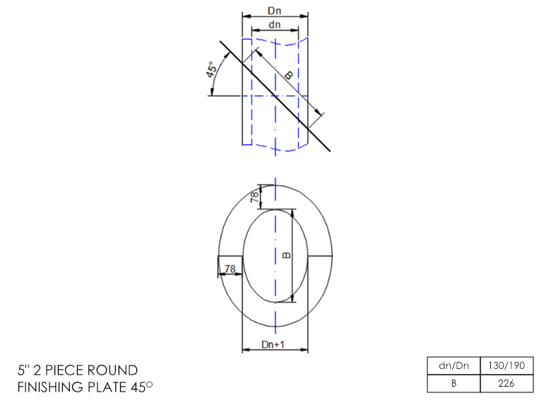 Twin Wall 2 Part Oval Finishing Plate 45° 5 Inch SS