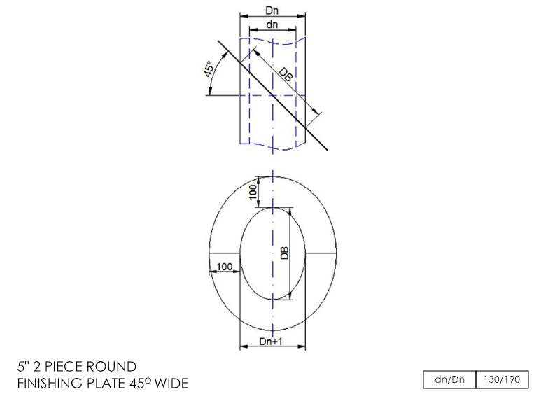 Twin Wall 2 Part Oval Finishing Plate Wide 45° 5 Inch SS