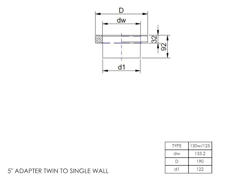 Twin Wall Standard Adapter 5 Inch SS