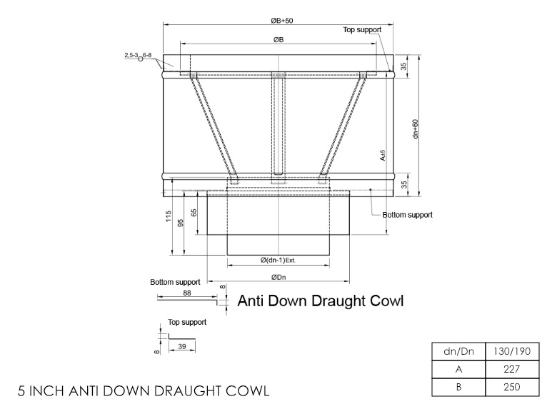 Twin Wall Anti Down Draught Cowl 5 Inch SS