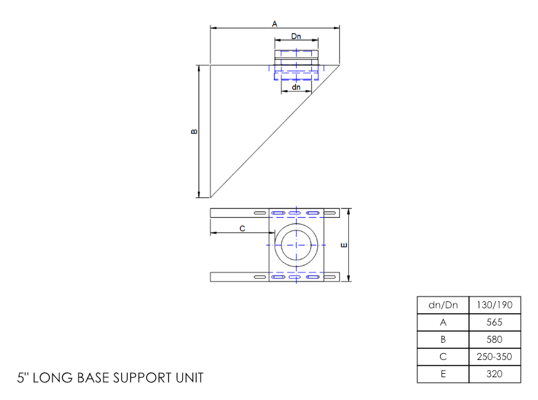 Twin Wall Base Support Long 5 Inch SS