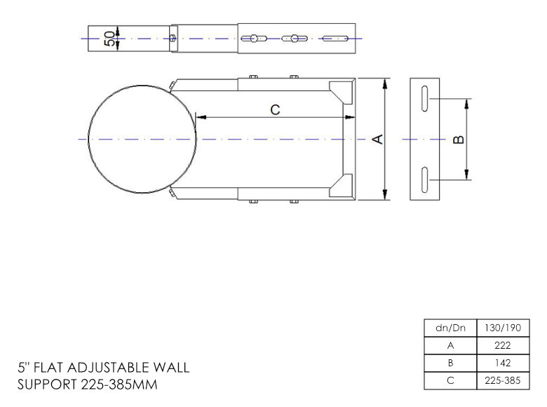 Twin Wall Adjustable Wall Bracket 225-385mm 5 Inch SS