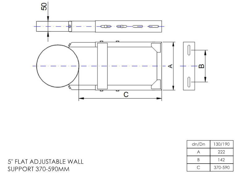 Twin Wall Adjustable Wall Bracket 370-590mm 5 Inch SS