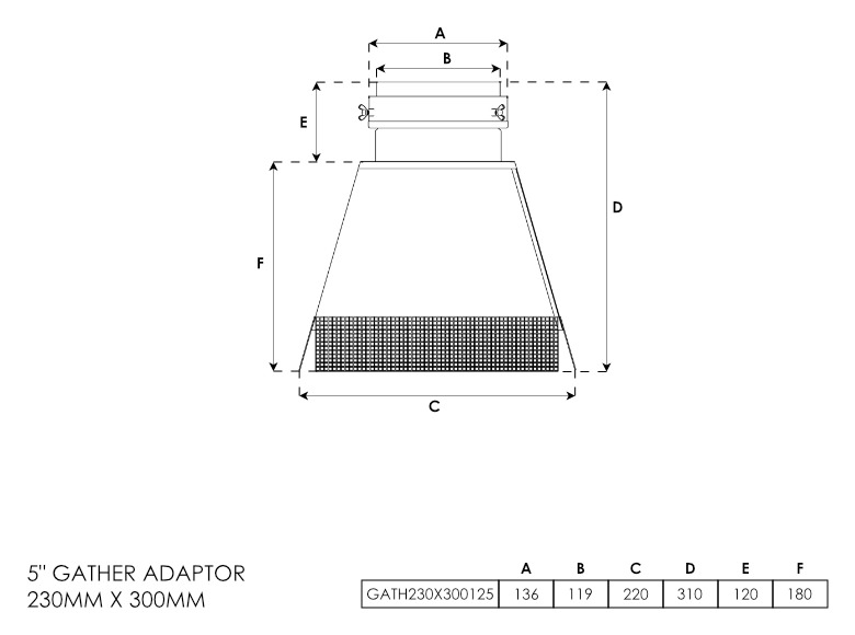 5 Inch Gather Adaptor 230mm x 300mm