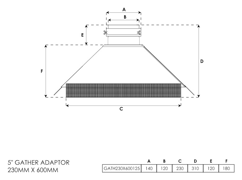 5 Inch Gather Adaptor 230mm x 600mm