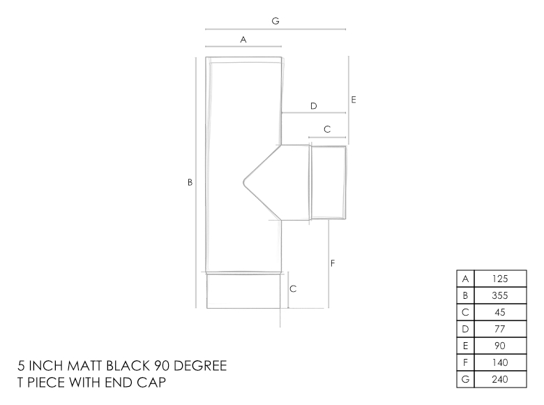 Premier One Supa Matt STOVE PIPE 90 DEGREE T PIECE WITH END CAP 5-inch