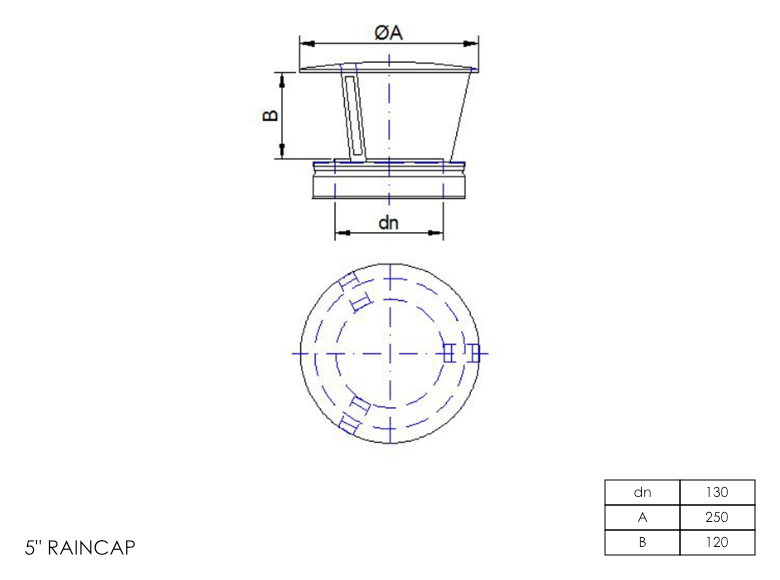 Twin Wall Rain Cap 5 Inch SS