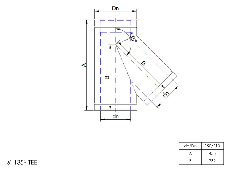 Twin Wall Short Tee with Soot Collector 135° 6 Inch MB