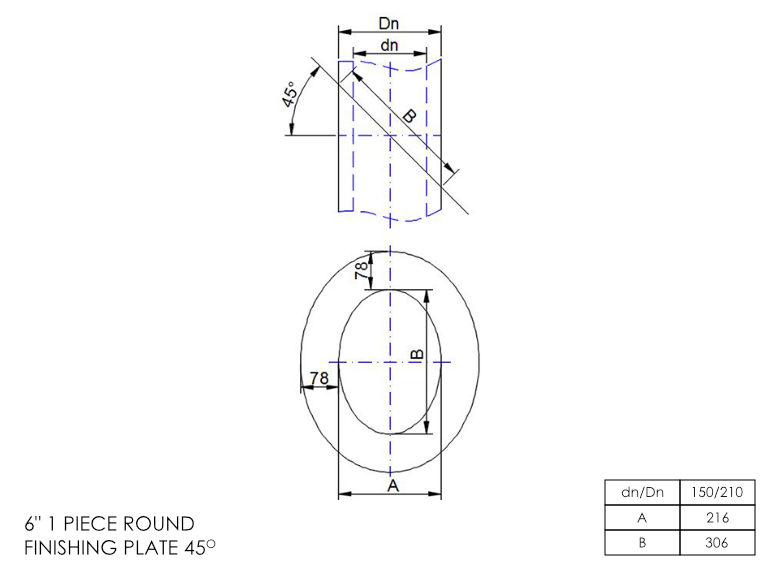 Twin Wall 1 Part Oval Finishing Plate 45° 6 Inch SS