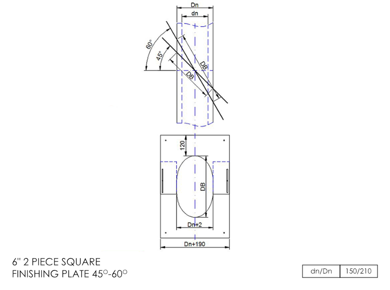 Twin Wall 2 Part Square Finishing Plate 45°-60° 6 Inch SS