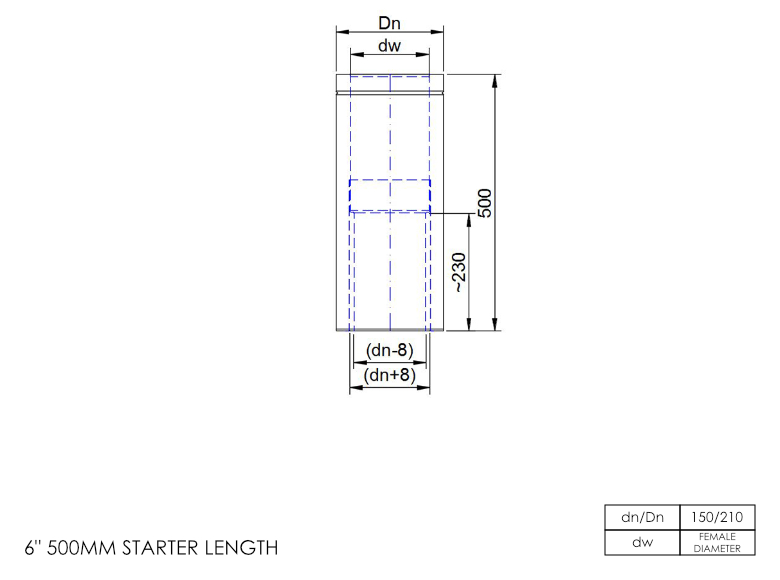 Twin Wall Starter Length with Standard Adapter 500mm 6 Inch SS