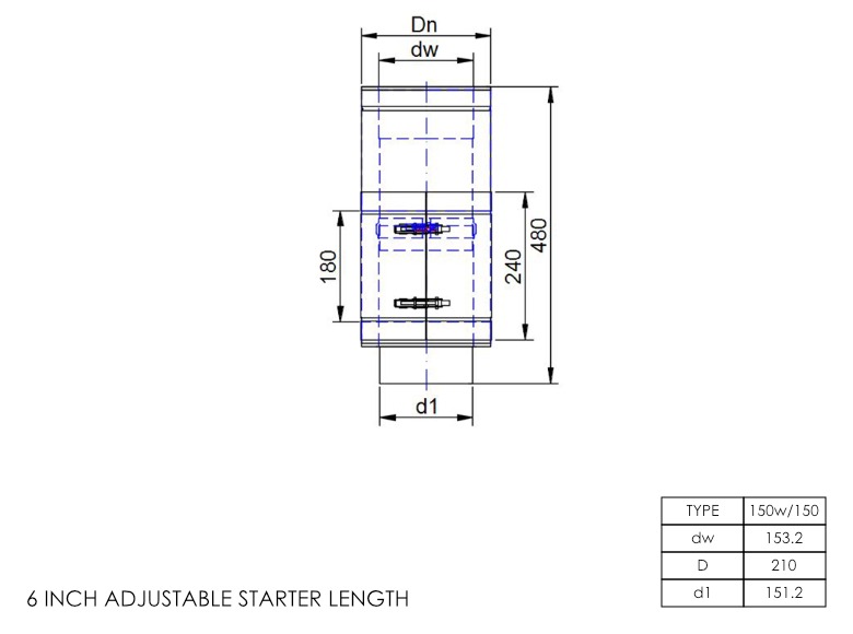 Twin Wall Adjustable Starter Length with Standard Adapter 500mm 6 Inch MB