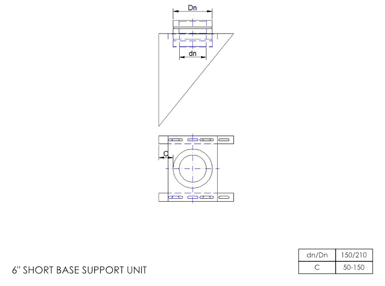 Twin Wall Base Support Short 6 Inch SS