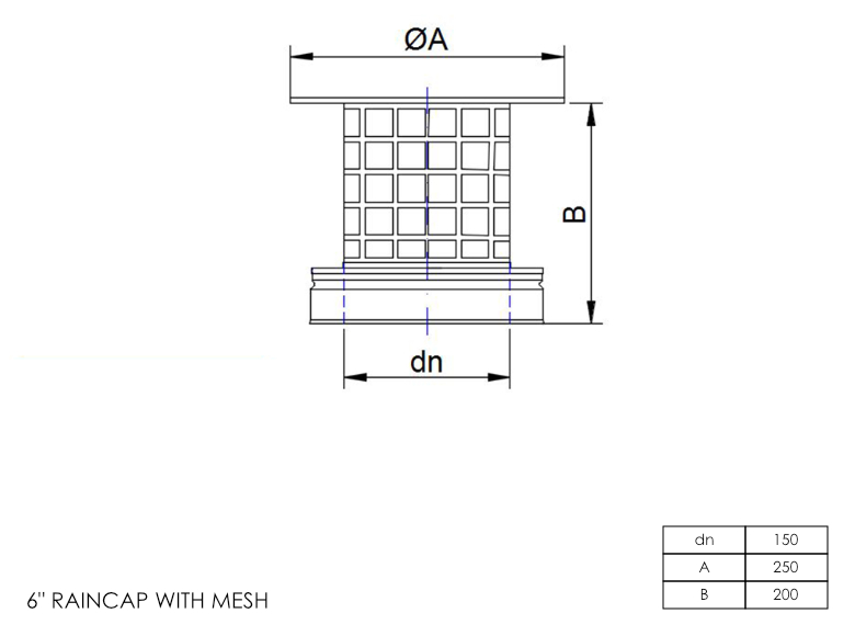 Twin Wall Rain Cap with Mesh 6 Inch MB