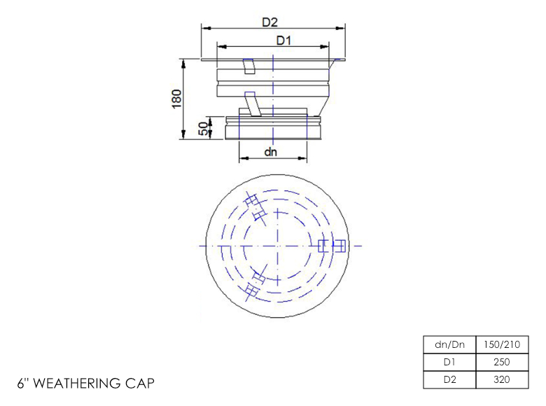 Twin Wall Weathering Cap 6 Inch MB