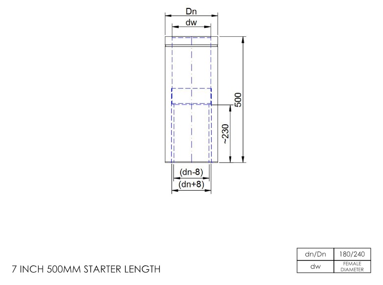 Twin Wall Starter Length with Standard Adapter 500mm 7 Inch MB