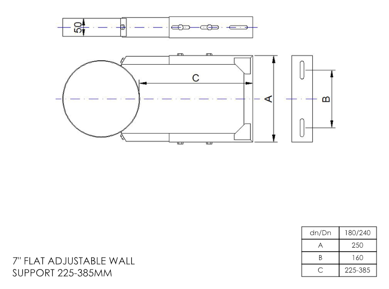 Twin Wall Adjustable Wall Bracket 225-385mm 7 Inch SS