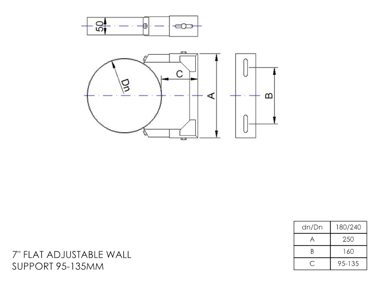 Twin Wall Adjustable Wall Bracket 095-135mm 7 Inch MB