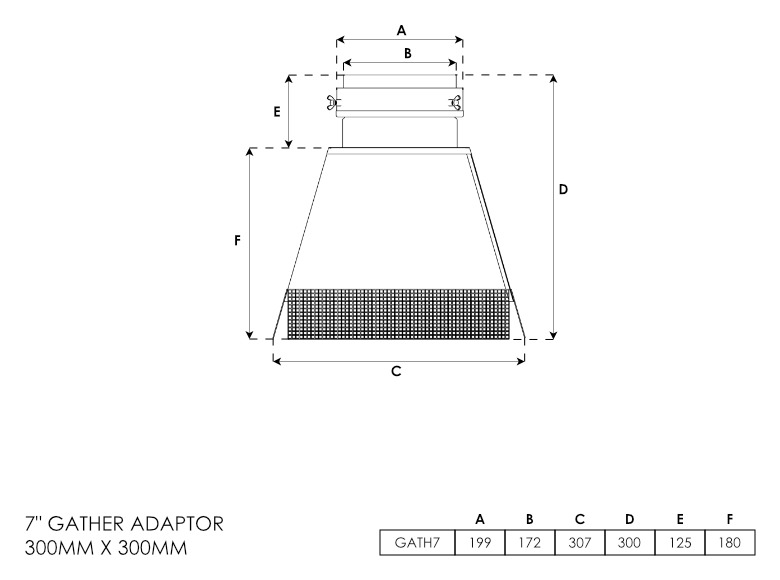 7 Inch Gather Adaptor 300mm x 300mm