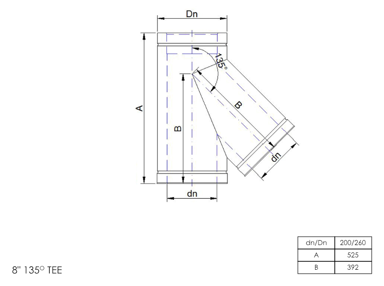 Twin Wall Short Tee with Soot Collector 135° 8 Inch MB