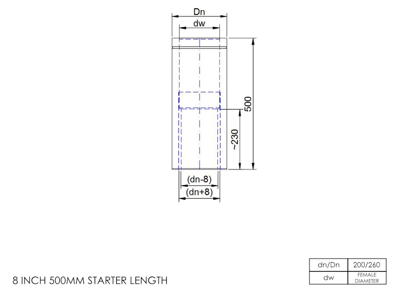 Twin Wall Starter Length with Standard Adapter 500mm 8 Inch MB