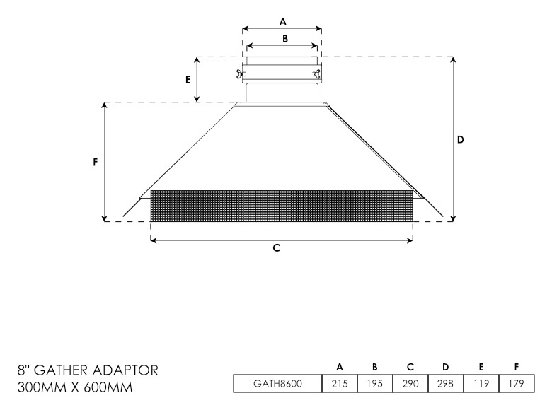 8 Inch Gather Adaptor 300mm x 600mm
