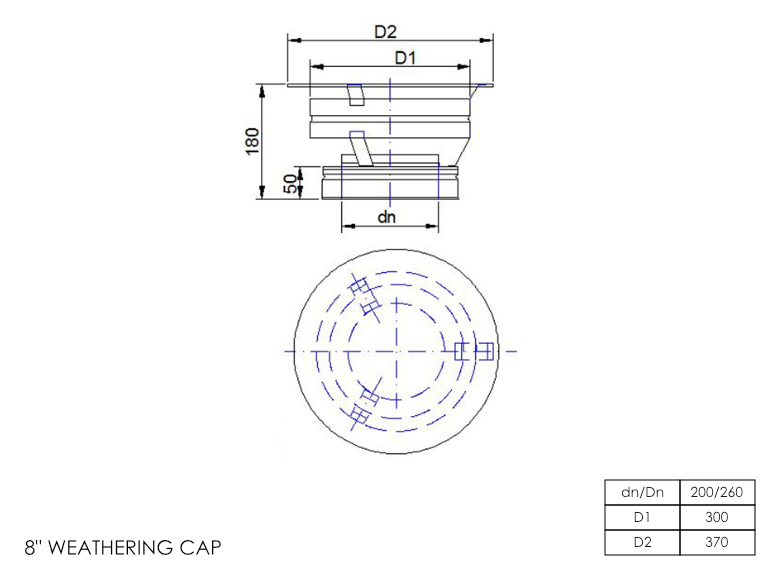 Twin Wall Weathering Cap 8 Inch MB