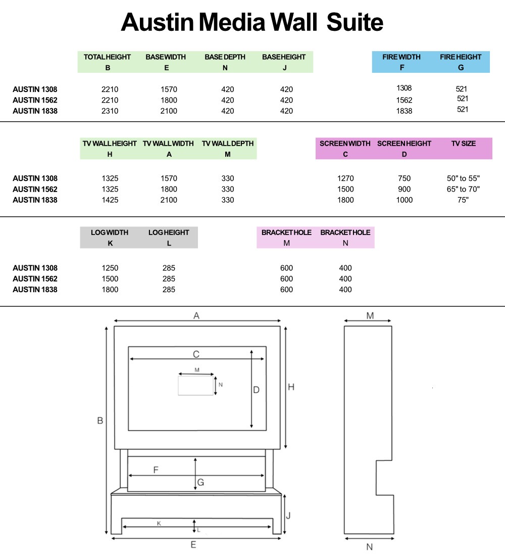 Hestia 1838 Electric Fire & Austin 1838 Media Wall Package