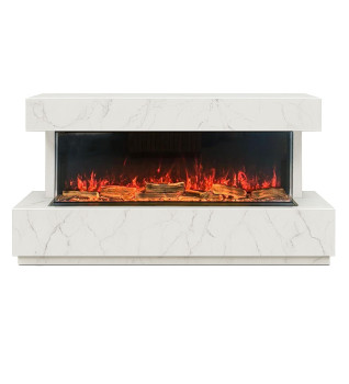 Hestia 1308 Electric Fire & Solace Marble Media Wall Suite Small Carrara White