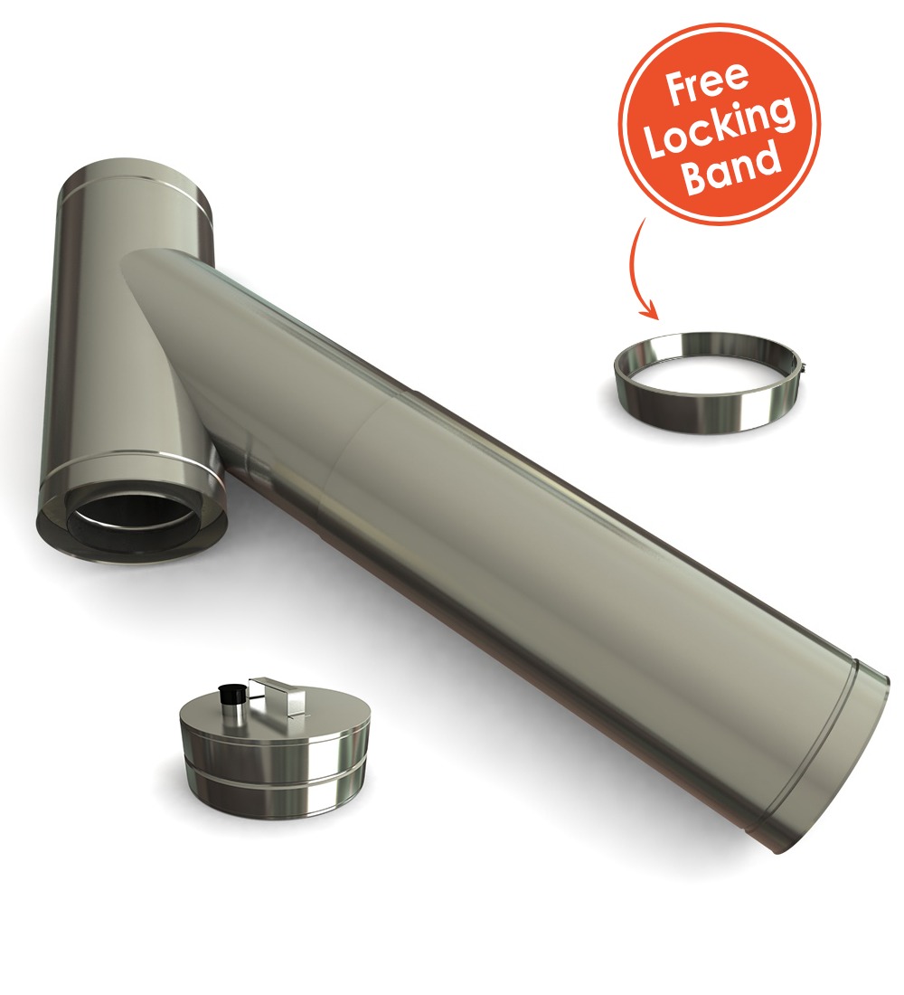 Twin Wall Long Adjustable Tee with Soot Collector 135° 6" SS