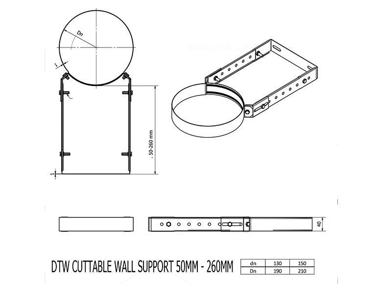 DTW 50 - 260mm Cuttable Wall Bracket 6 Inch MB