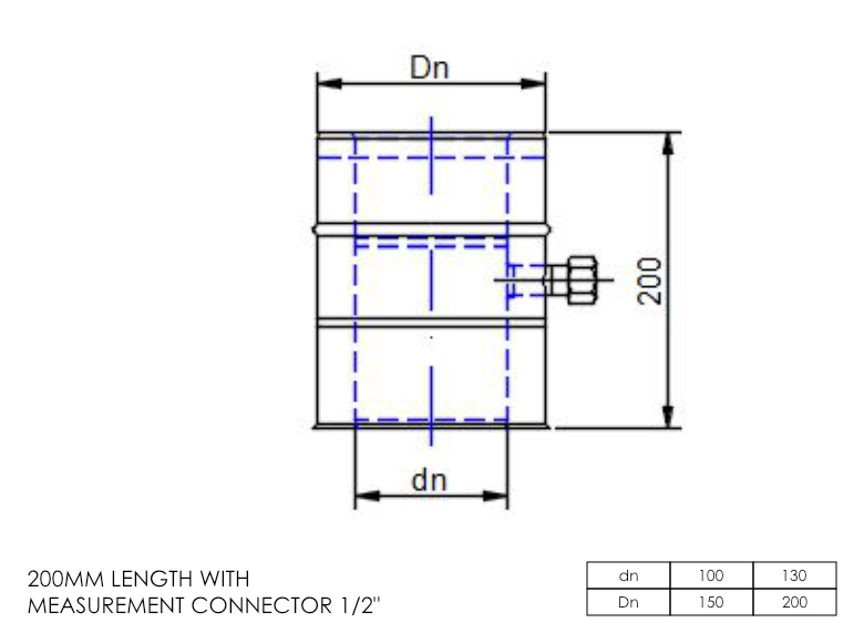 Gas Fire Measurement Connector Length 200mm 4 Inch SS