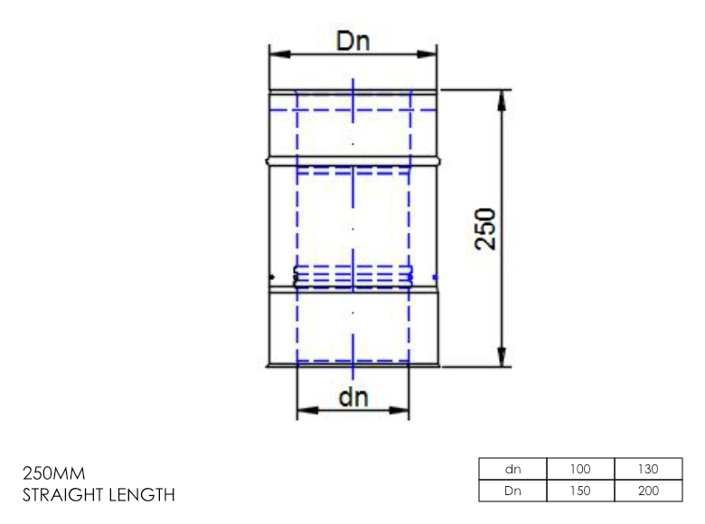 Gas Fire Straight Length 250mm 5 Inch SS