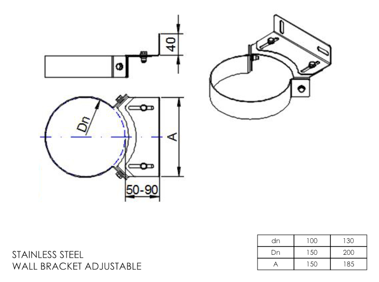 Gas Fire Adjustable Wall Bracket 50-90mm 5 Inch MB