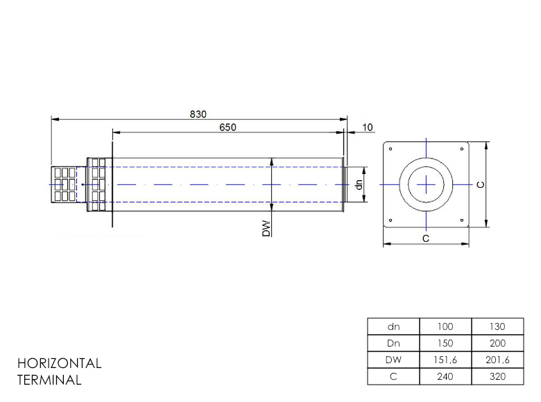 Gas Fire Horizontal Terminal 4 Inch SS
