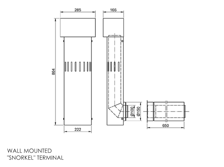 Gas Fire Wall Mounted Snorkel Terminal 4 Inch SS