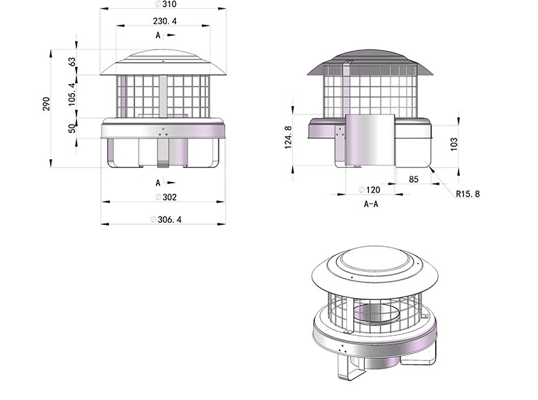 316 5 Inch Stainless Steel Pot Hanging Rain Cap