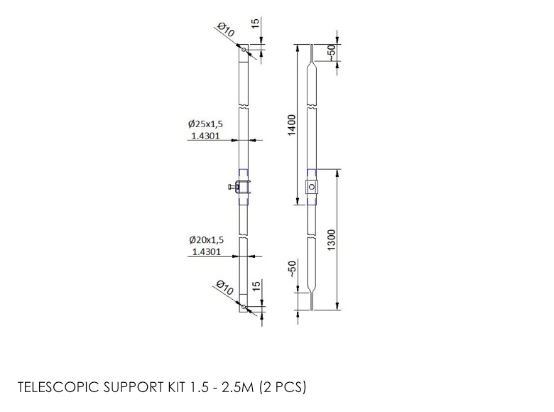 Twin Wall Telescopic Support 1.5-2.5m SS